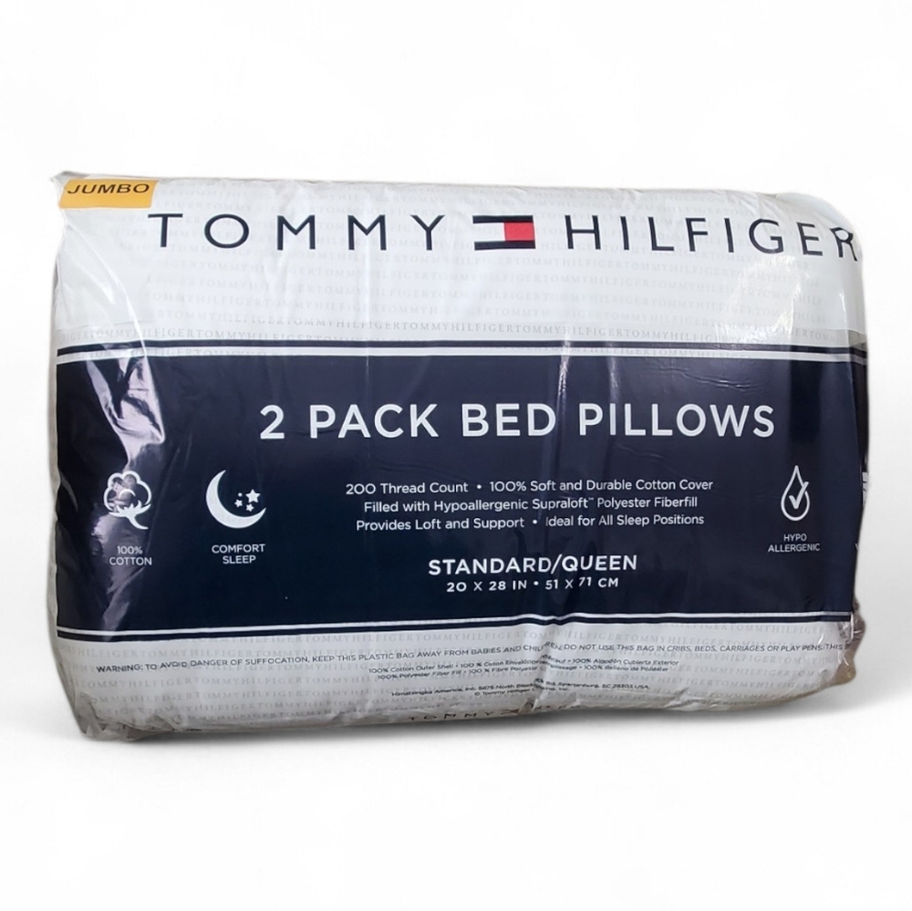 New Tommy Hilfiger Jumbo Bed Pillows Ideal For All Sleep Positions.